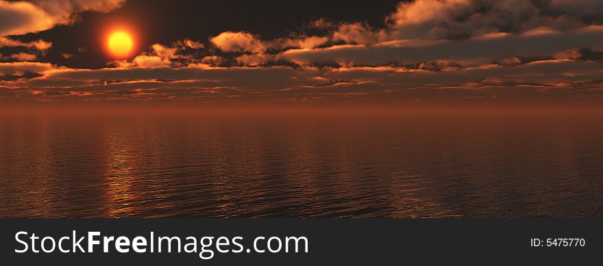 The Panorama of the sundown on sea. The Illustration.