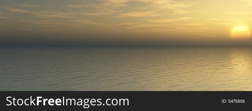 The Panorama of the sundown on sea. The Illustration.