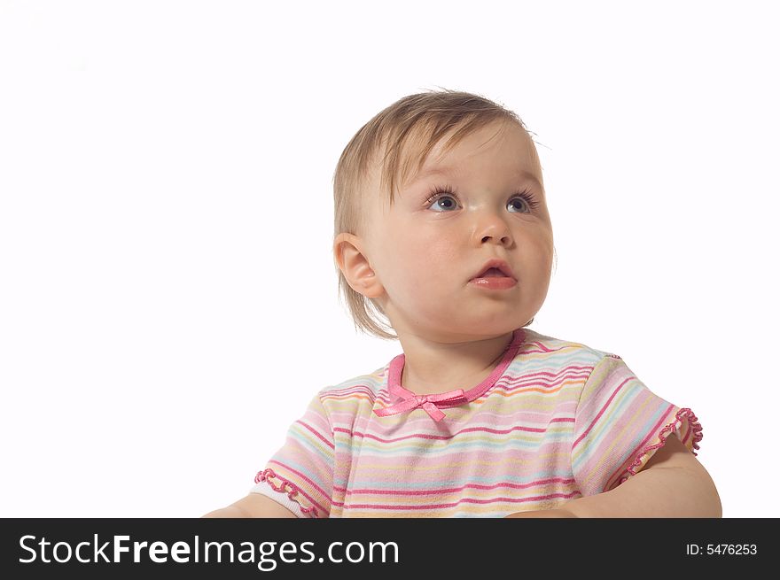 Happy baby girl on white background