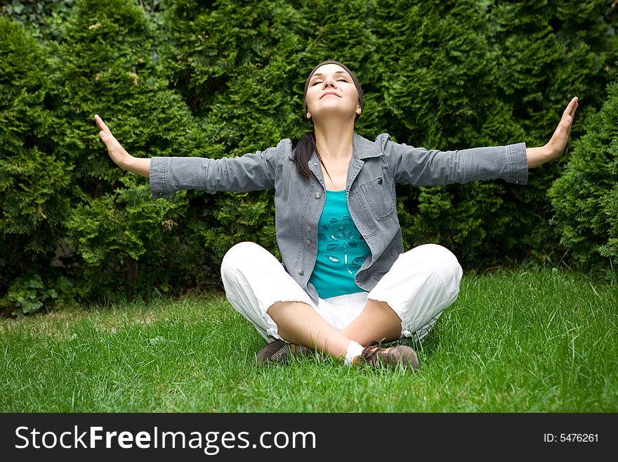 Active woman on green grass. Active woman on green grass