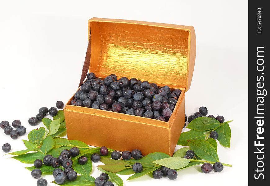 Collected blue berries in the box. Collected blue berries in the box