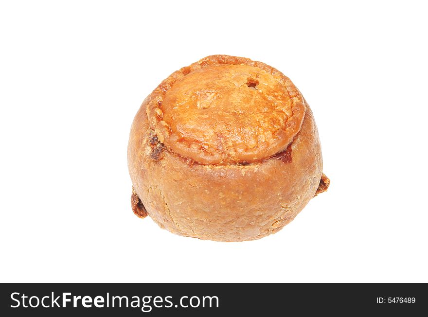 Small pork pie isolated on a white background