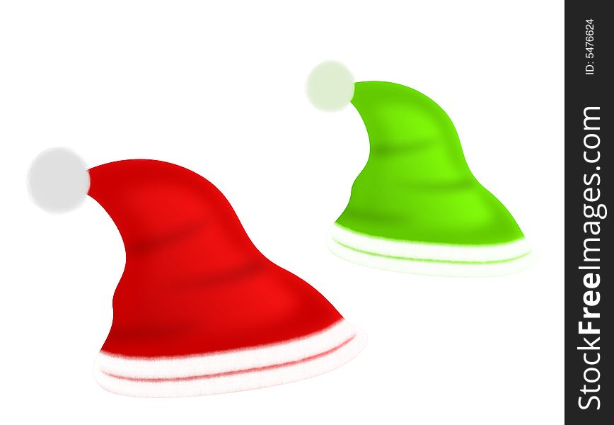 Christmas green cap and red cap. Christmas green cap and red cap