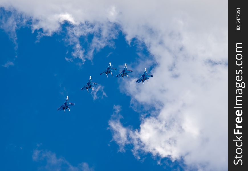 Summer blue sky and russian aircraft show