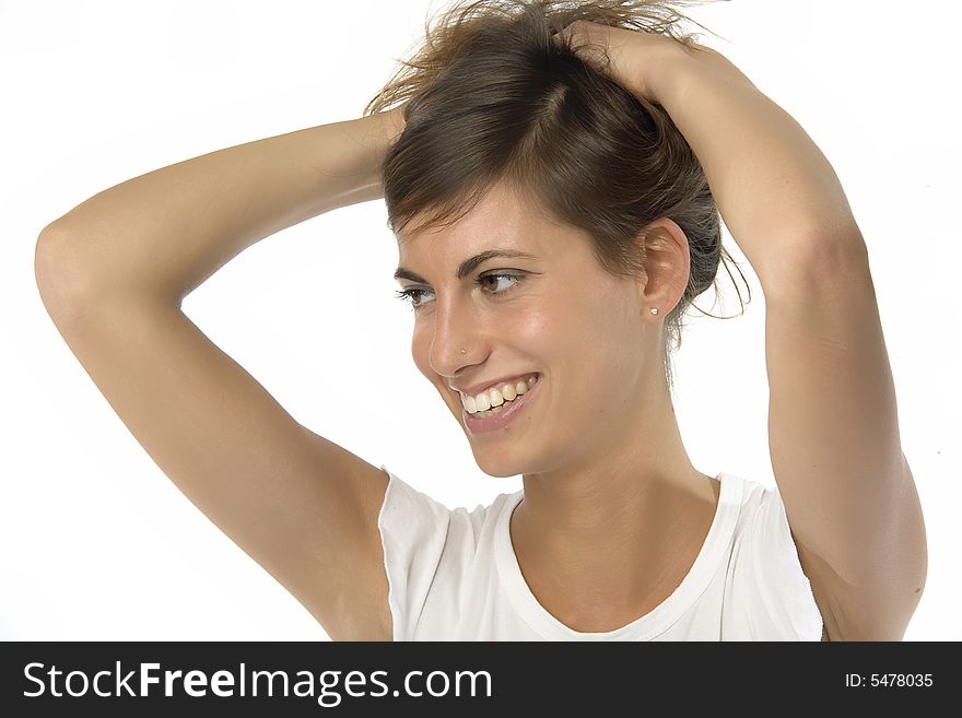 Young girl with hands in the hair