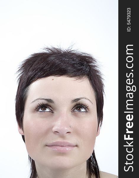 Portrait of a beautiful woman on a white background