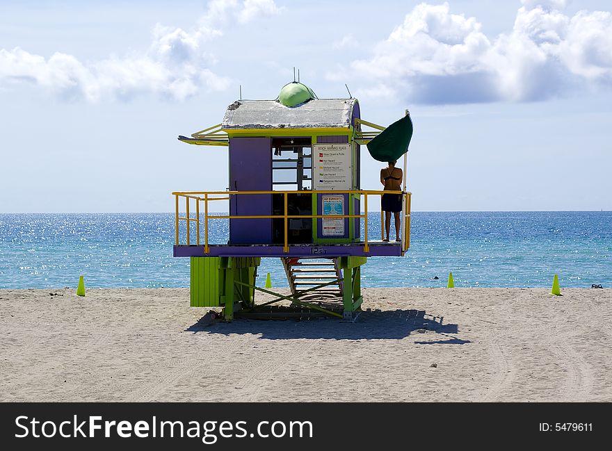 Life guard over sunny miami beach