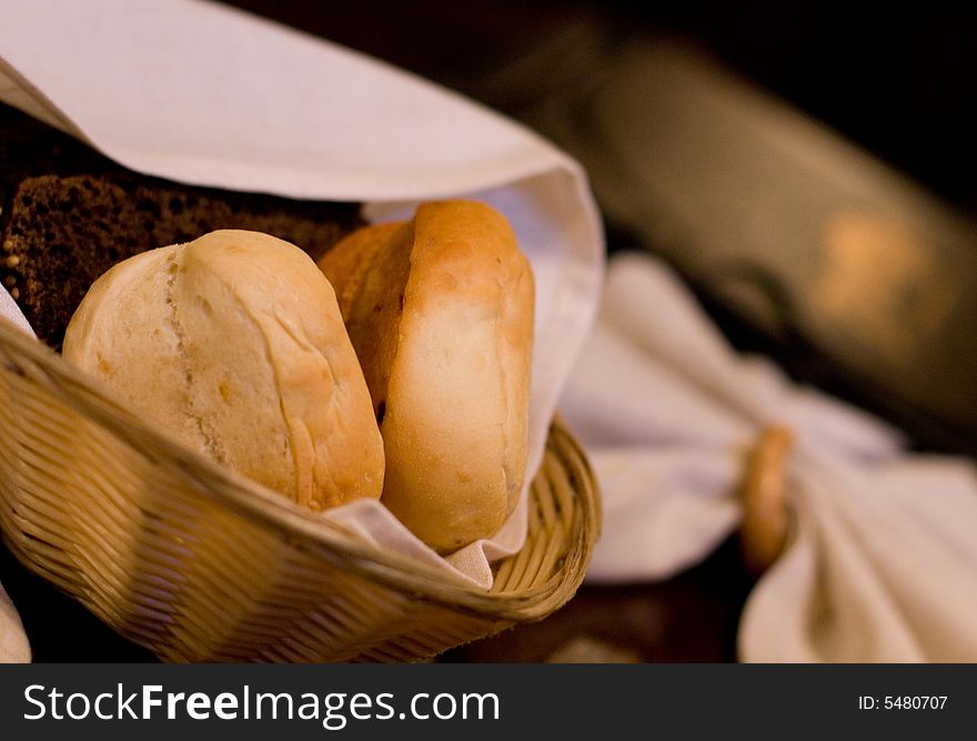 Bread in a basket under napkin