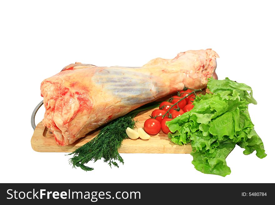 Fresh meat and vegetable isolated on white