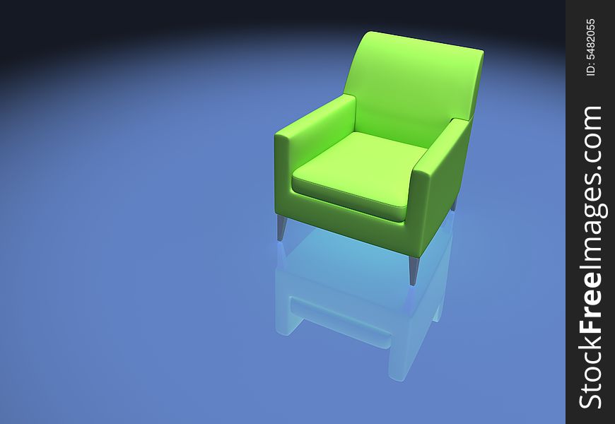 Green isolated sofa on blue