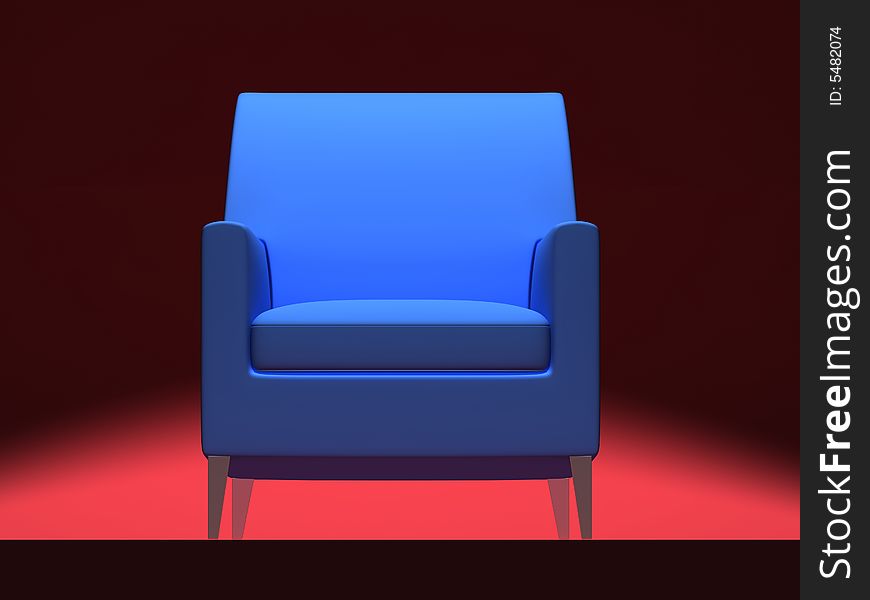 Blue isolated sofa on red background