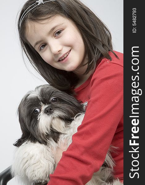 Child with dog pet