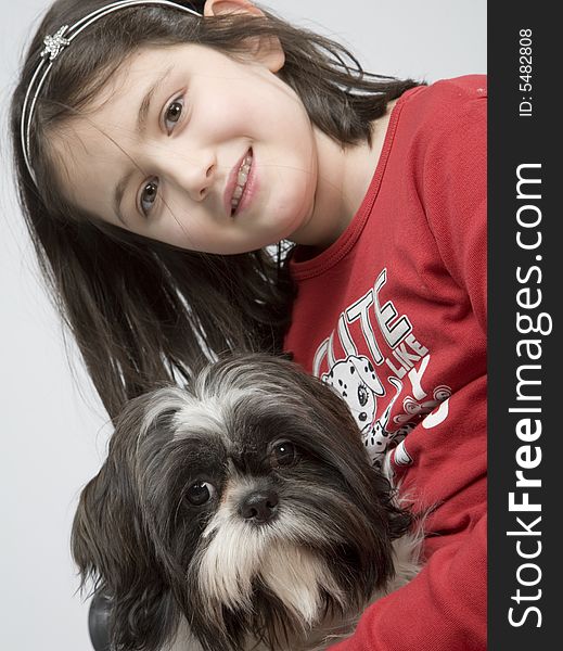 Young girl with her small dog. Young girl with her small dog