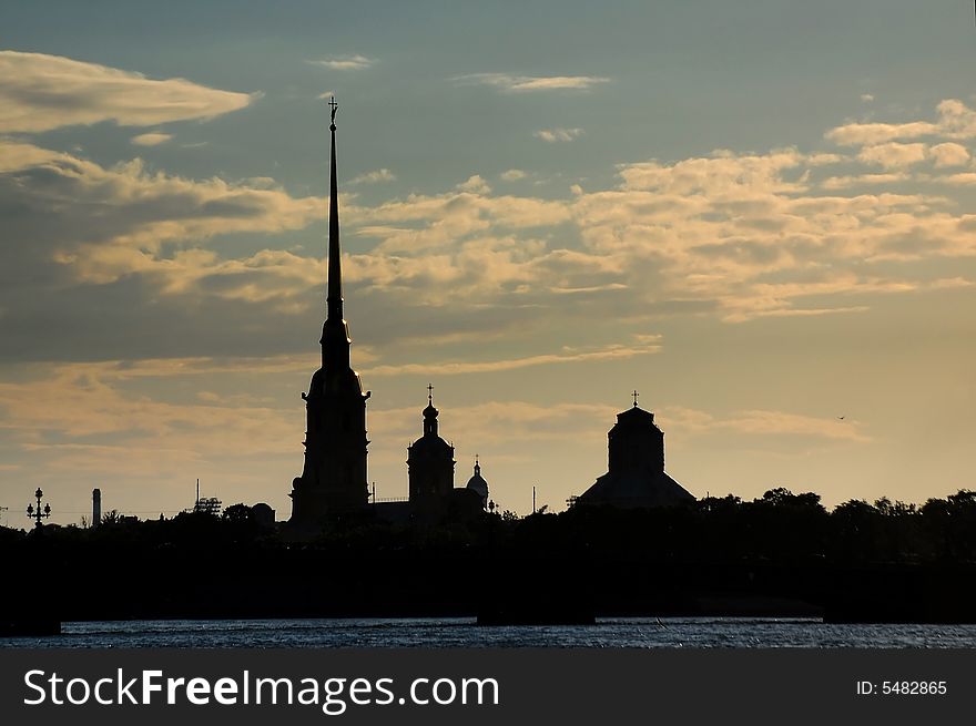 View of Saint-Petersburg on Neva river and Peter Paul Church