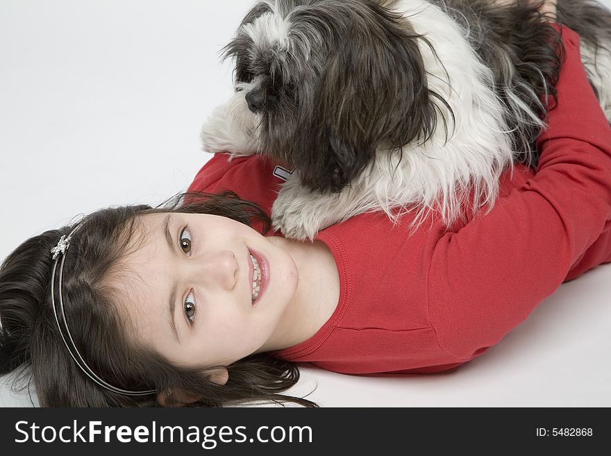 Young girl with her small dog. Young girl with her small dog