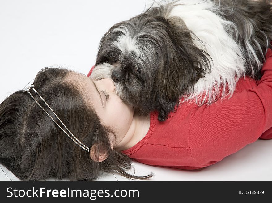 Young girl with her small dog. Young girl with her small dog