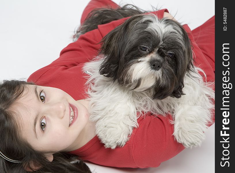 Child with dog pet