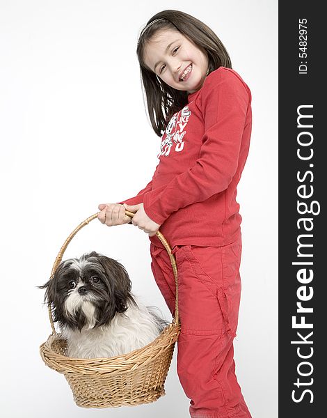 Child with dog pet