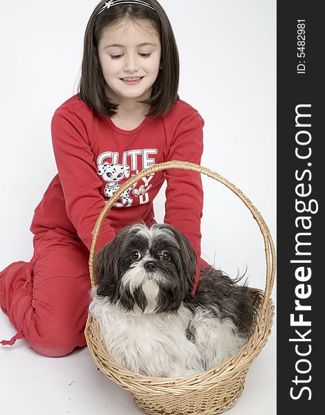 Young girl with her small dog. Young girl with her small dog