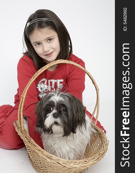 Young girl with her small dog. Young girl with her small dog