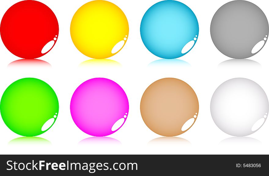 Eight multi-coloured round buttons. Eight multi-coloured round buttons