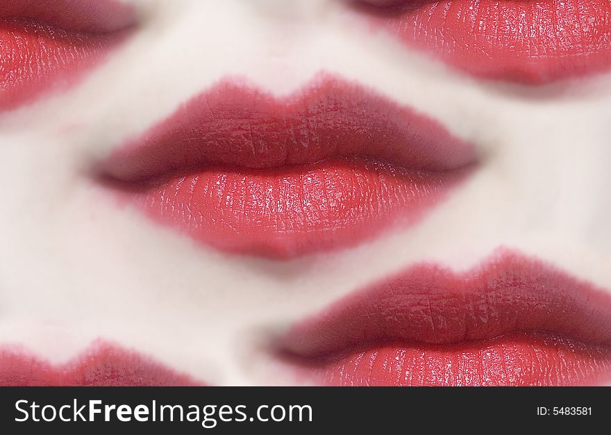 More than one Sensual mouth with red lipstick