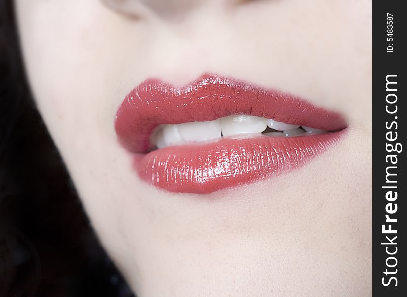 Red sensual lip with teeth. Red sensual lip with teeth