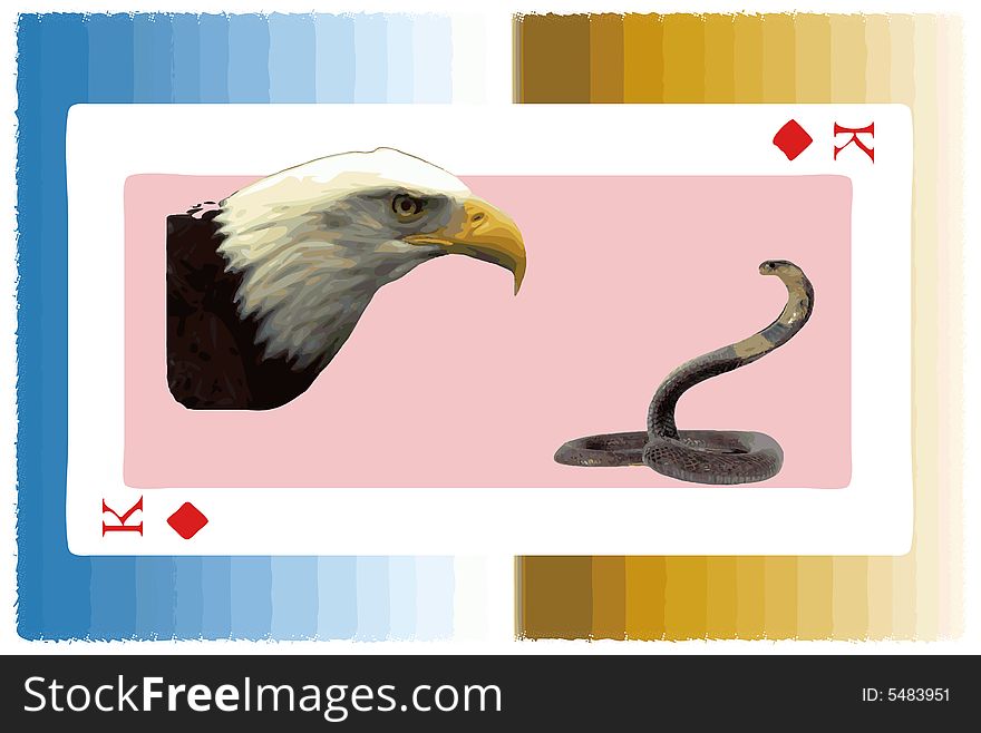 Beautiful playing card on snake and eagle