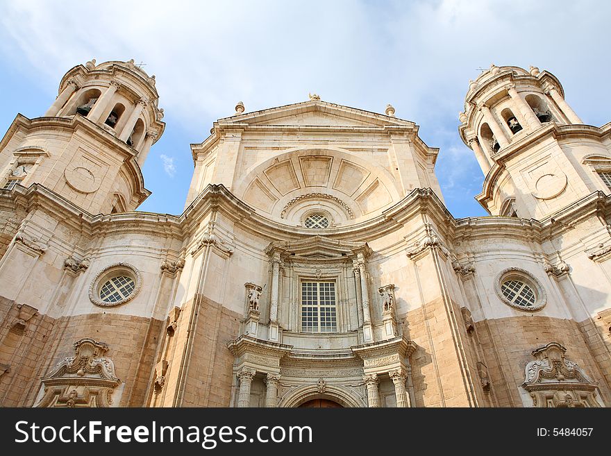 Cathedral in Cadiz (Spain) - view with sky background