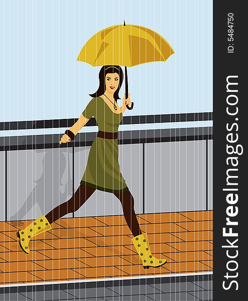 Woman is walking in the rain. Woman is walking in the rain