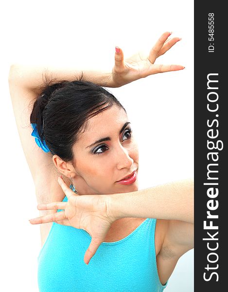 Portrait of hispanic flamenco dancer isolated on white