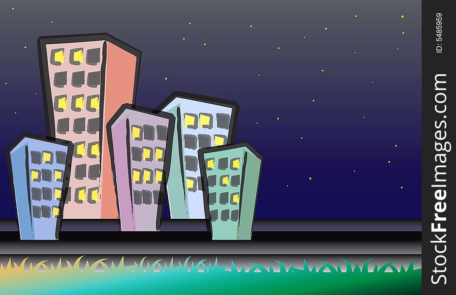 A Cartoon Illustration City View at Night (II). A Cartoon Illustration City View at Night (II)