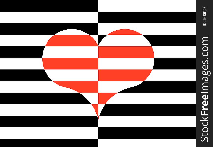 Symbol of heart and background from red and white strips