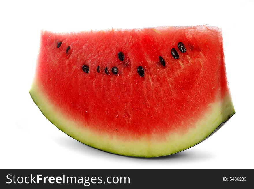 Slice of ripe juicy watermelon isolated on white background. Slice of ripe juicy watermelon isolated on white background