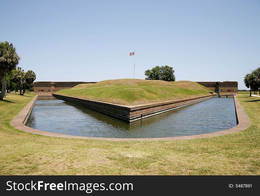 Wide angle shot of the moat surrounding Fort Pulaski. Wide angle shot of the moat surrounding Fort Pulaski