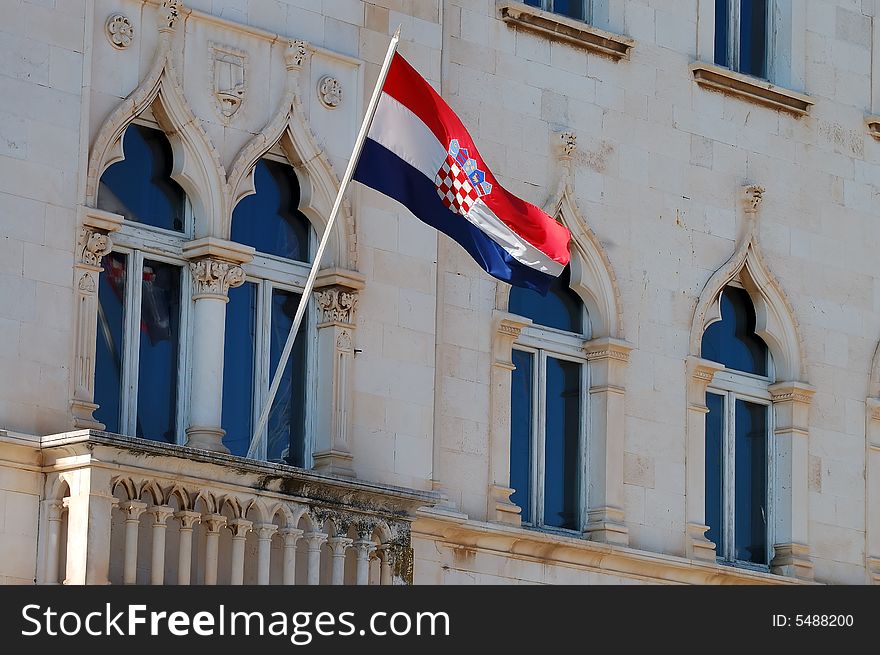 Croatian flag on old palace. Croatian flag on old palace