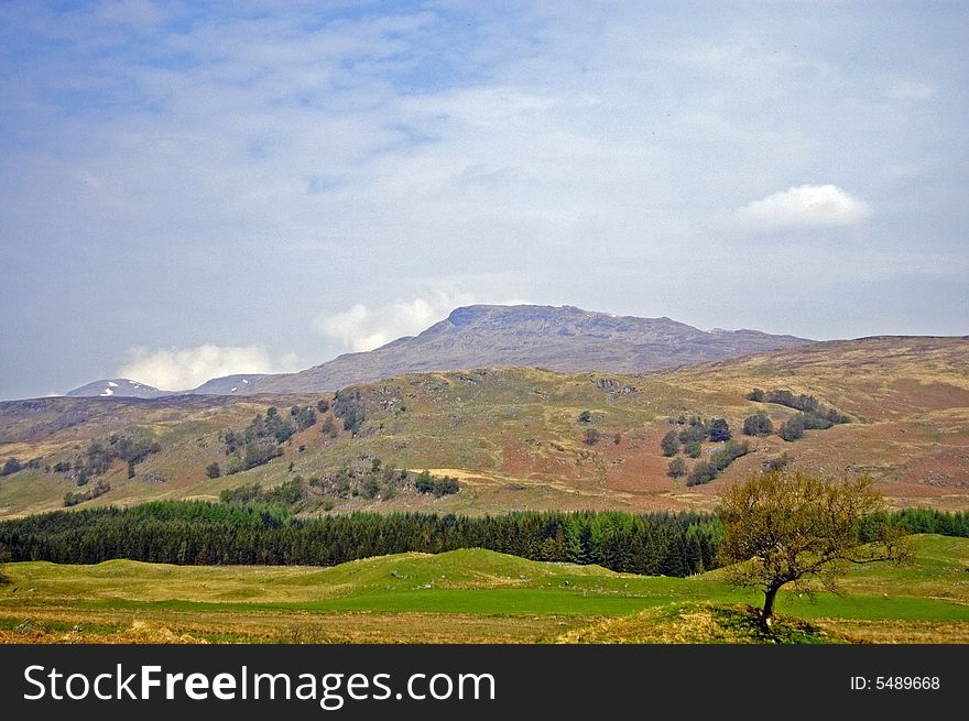 A landscape view of the scottish mountains near glen dochart in scotland. A landscape view of the scottish mountains near glen dochart in scotland