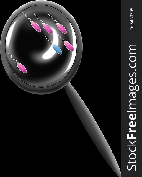This is an illustration of a magnifying glass with pink and blue sperm. This is an illustration of a magnifying glass with pink and blue sperm.