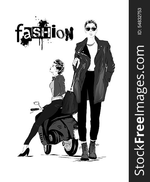 Fashion girl in sketch-style. Vector illustration.