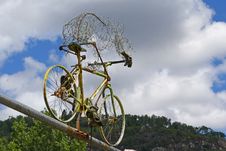 Old Bicycle Placed On A Suspension Bridge Stock Photo Old Bicycle Placed On A Suspension Bridge Stock Photo