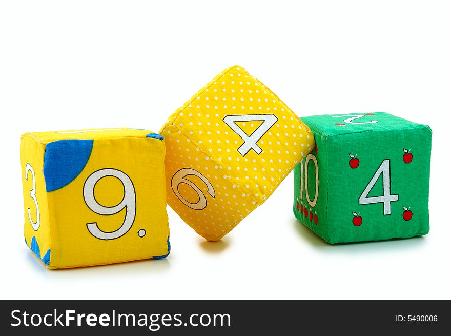 Child's cloth mathematical bricks (blocks) on overwhite background. Child's cloth mathematical bricks (blocks) on overwhite background.