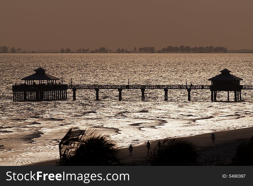 Hotel view of the fishing pier at the beach. Hotel view of the fishing pier at the beach.