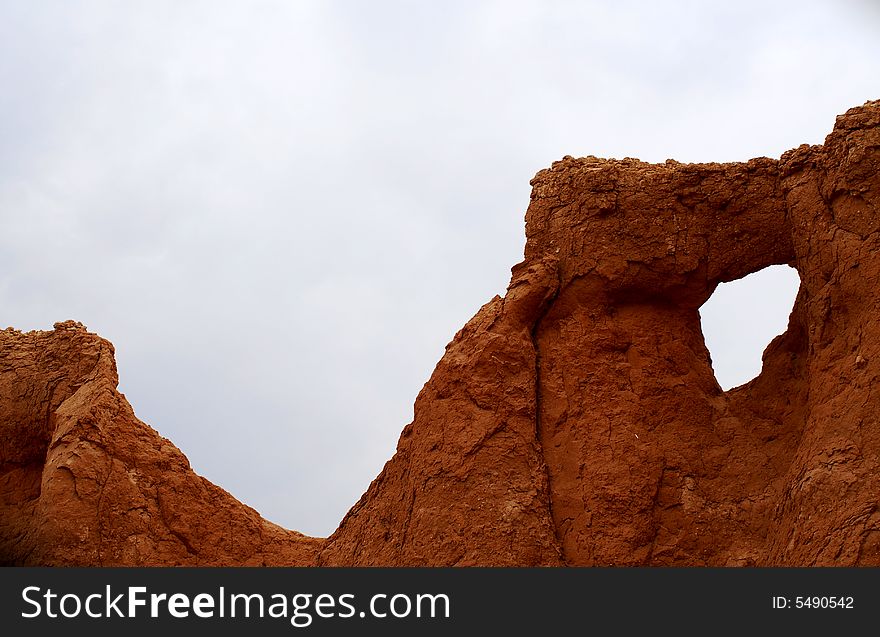 Weather-blown sandstone at the Flaming Cliffs, the northern Gobi Desert, in Mongolia. Weather-blown sandstone at the Flaming Cliffs, the northern Gobi Desert, in Mongolia