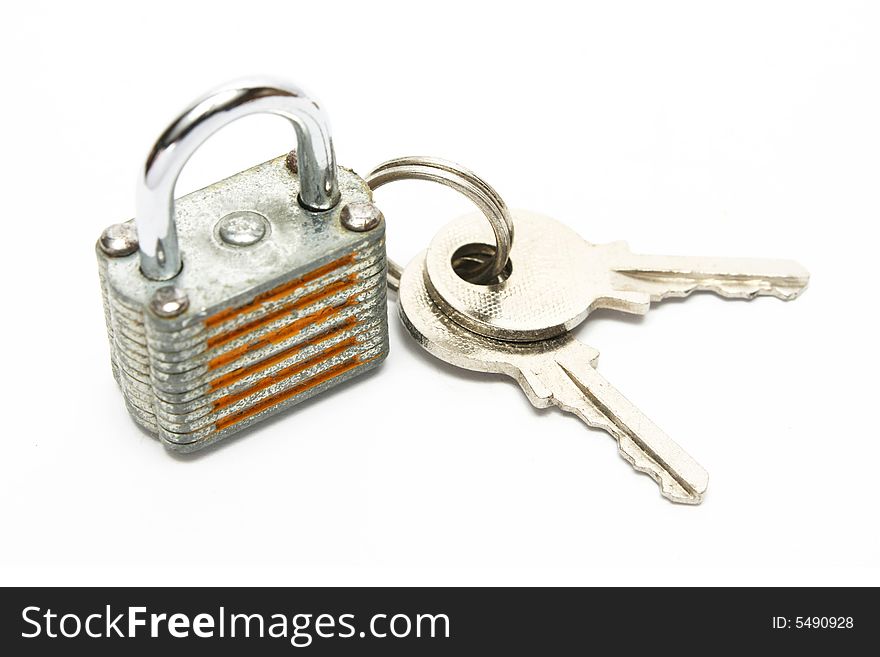 Lock and keys isolated on white background.