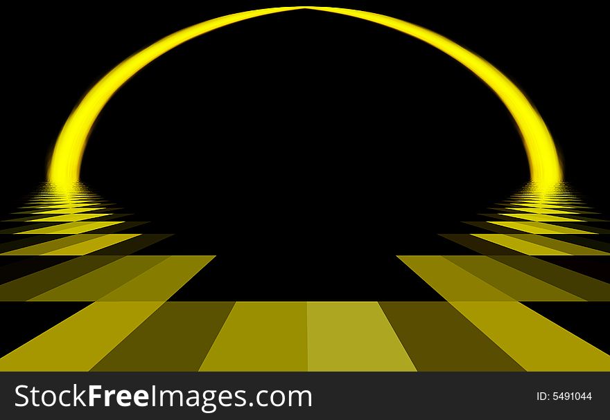 Abstract illustration. Decorative background. Yellow energy arc, which hovers above the plane. Abstract illustration. Decorative background. Yellow energy arc, which hovers above the plane.