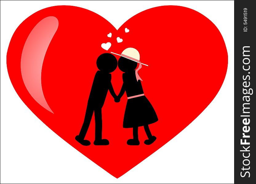 Young couple kissing,in the red heart. Young couple kissing,in the red heart