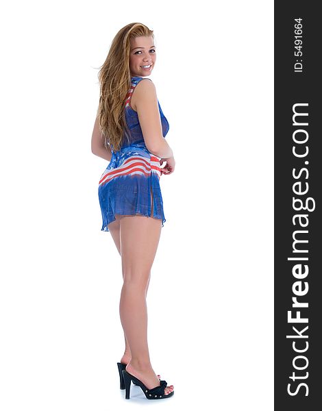 Beautiful girl in  dress from the American flag