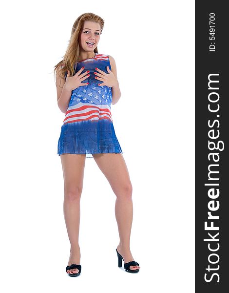 Girl in  dress from the American flag