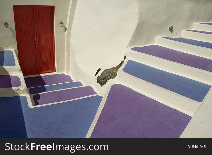 Colourful steps in the island of Santorini