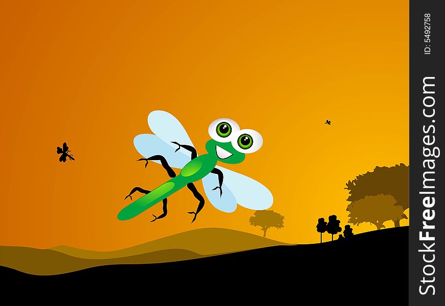 Dragonfly  flying in forest abstract backgroud